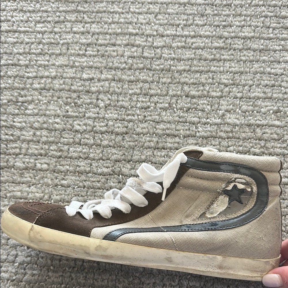 Brown and White High-Top Sneakers